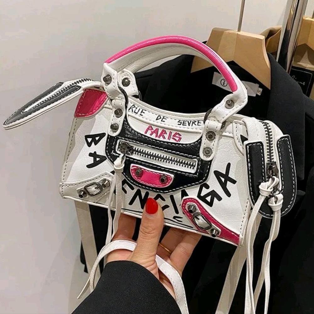 DESIGNER LUXURY PURSE HANDBAG CROSSBODY PINK WHITE